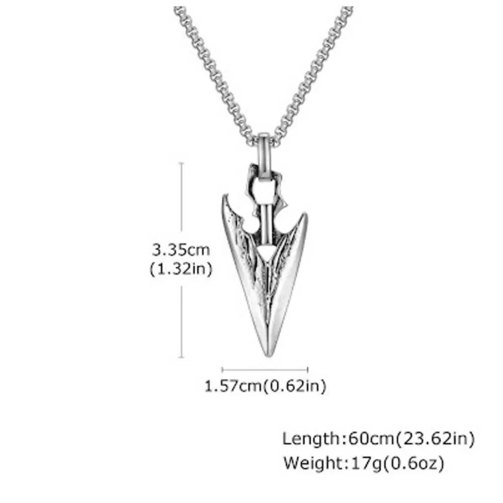 Silver Steel Spearhead Pendant Necklace 60cm Chain Mens Womens Gothic